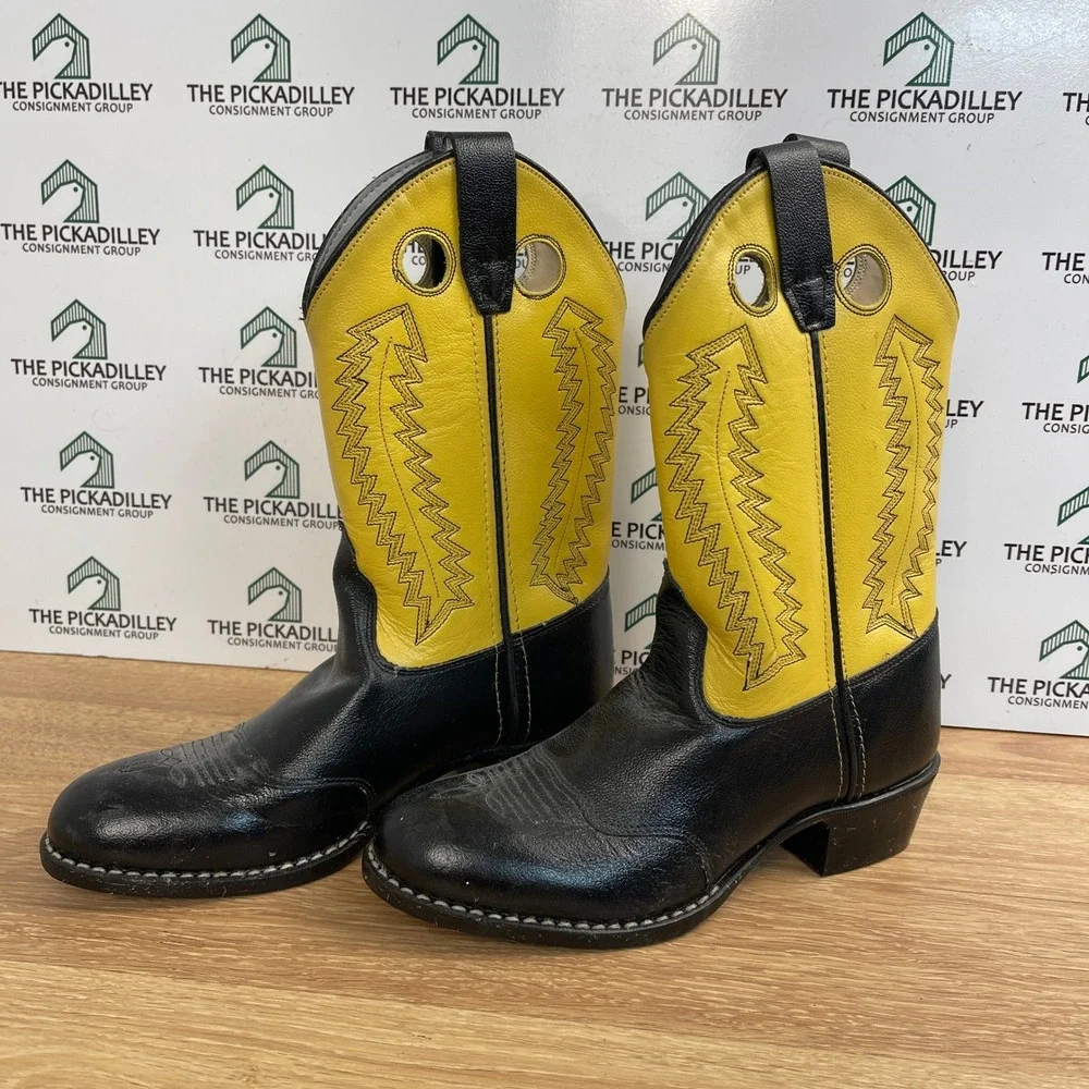 A Jama Products Yellow and Black Leather Western Cowboy Boots Size 2 youth boys